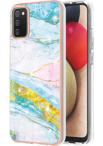 Samsung Galaxy A02S Için Mermer Desen Yumuşak Tpu Tampon Kılıf Kapak Turkuaz - Beyaz (Yurt Dışından)