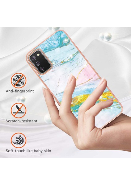 Samsung Galaxy A02S Için Mermer Desen Yumuşak Tpu Tampon Kılıf Kapak Turkuaz - Beyaz (Yurt Dışından)