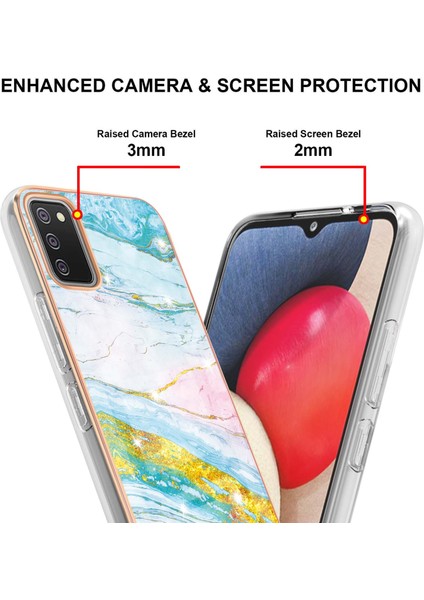 Samsung Galaxy A02S Için Mermer Desen Yumuşak Tpu Tampon Kılıf Kapak Turkuaz - Beyaz (Yurt Dışından)