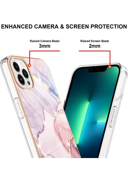 iPhone 13 Pro Max Için Mermer Desen Yumuşak Tpu Tampon Kılıf Kapak Rose Gold (Yurt Dışından)