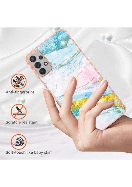 Samsung Galaxy A32 5g Için Mermer Desen Yumuşak Tpu Tampon Kılıf Kapak Turkuaz - Beyaz (Yurt Dışından)