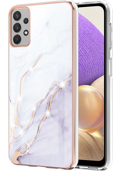 Samsung Galaxy A32 5g Için Mermer Desen Yumuşak Tpu Tampon Kılıf Kapak Beyaz (Yurt Dışından)