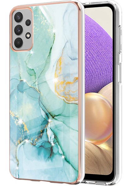 Samsung Galaxy A32 5g Için Mermer Desen Yumuşak Tpu Tampon Kılıf Kapak Turkuaz (Yurt Dışından)