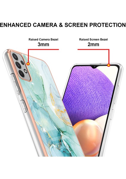 Samsung Galaxy A32 5g Için Mermer Desen Yumuşak Tpu Tampon Kılıf Kapak Turkuaz (Yurt Dışından)