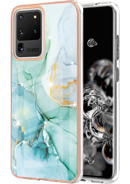 Samsung Galaxy S20 Ultra Için Mermer Desen Yumuşak Tpu Tampon Kılıf Kapak Turkuaz (Yurt Dışından)