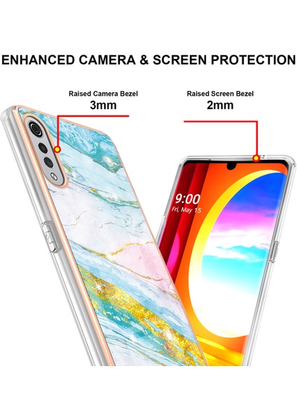 Lg Velvet 5g Için Mermer Desen Yumuşak Tpu Tampon Kılıf Kapak Turkuaz - Beyaz (Yurt Dışından) modelleri