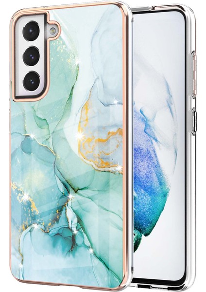 Samsung Galaxy S21 Fe 5g Için Mermer Desen Yumuşak Tpu Tampon Kılıf Kapak Turkuaz (Yurt Dışından)