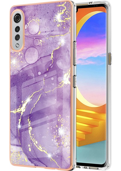 Lg Velvet 5g Için Mermer Desen Yumuşak Tpu Tampon Kılıf Kapak Mor (Yurt Dışından)