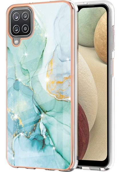 Samsung Galaxy A12 Için Mermer Desen Yumuşak Tpu Tampon Kılıf Kapak Turkuaz (Yurt Dışından)