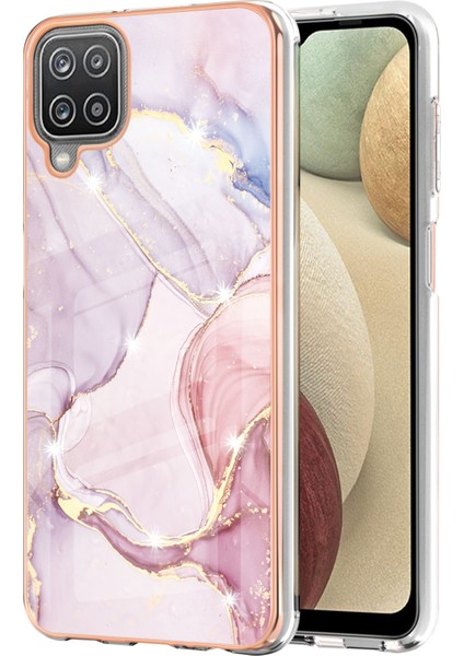 Samsung Galaxy A12 Için Mermer Desen Yumuşak Tpu Tampon Kılıf Kapak Rose Gold (Yurt Dışından)