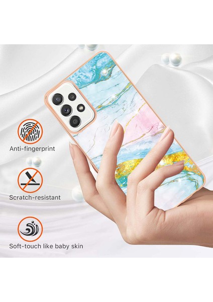 Samsung Galaxy A52 Için Mermer Desen Yumuşak Tpu Tampon Kılıf Kapak Turkuaz - Beyaz (Yurt Dışından)
