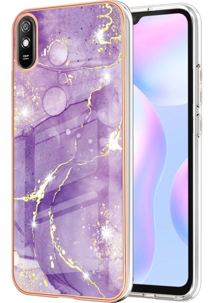 Xiaomi Redmi 9A Için Mermer Desen Yumuşak Tpu Tampon Kılıf Kapak Mor (Yurt Dışından)