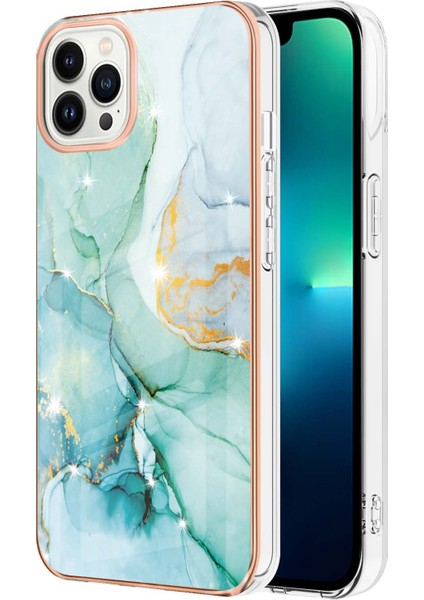 iPhone 13 Pro Için Mermer Desen Yumuşak Tpu Tampon Kılıf Kapak Turkuaz (Yurt Dışından)