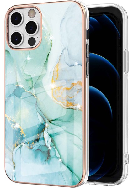iPhone 12 Pro Max Için Mermer Desen Yumuşak Tpu Tampon Kılıf Kapak Turkuaz (Yurt Dışından)