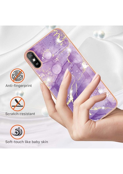 Xiaomi Redmi 9A Için Mermer Desen Yumuşak Tpu Tampon Kılıf Kapak Mor (Yurt Dışından)