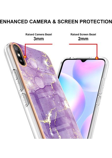 Xiaomi Redmi 9A Için Mermer Desen Yumuşak Tpu Tampon Kılıf Kapak Mor (Yurt Dışından)