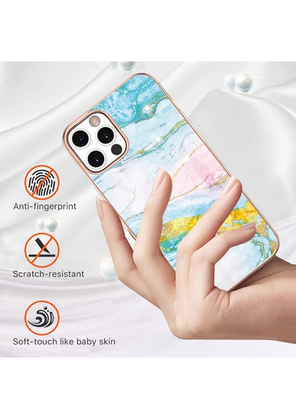 iPhone 12 / iPhone 12 Pro Için Mermer Desen Yumuşak Tpu Tampon Kılıf Kapak Turkuaz - Beyaz (Yurt Dışından) fiyatları