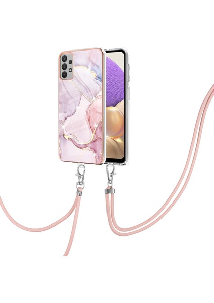 Samsung Galaxy A32 5g Için Crossbody Askı Ipi Telefon Kılıfı Silikon Mermer Desen Yumuşak Tpu Tampon Kapağı Rose Gold (Yurt Dışından)