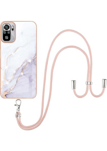 Xiaomi Redmi Note 10 4g / Note 10S Için Crossbody Askı Ipi Telefon Kılıfı Silikon Mermer Desen Yumuşak Tpu Tampon Kapağı Beyaz (Yurt Dışından)