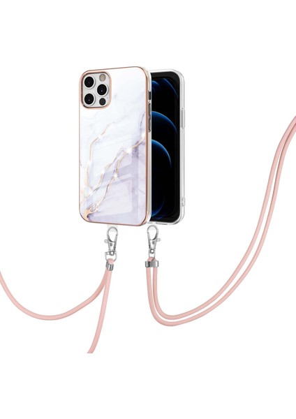 iPhone 12 Pro Max Için Crossbody Askı Ipi Telefon Kılıfı Silikon Mermer Desen Yumuşak Tpu Tampon Kapağı Beyaz (Yurt Dışından) modelleri