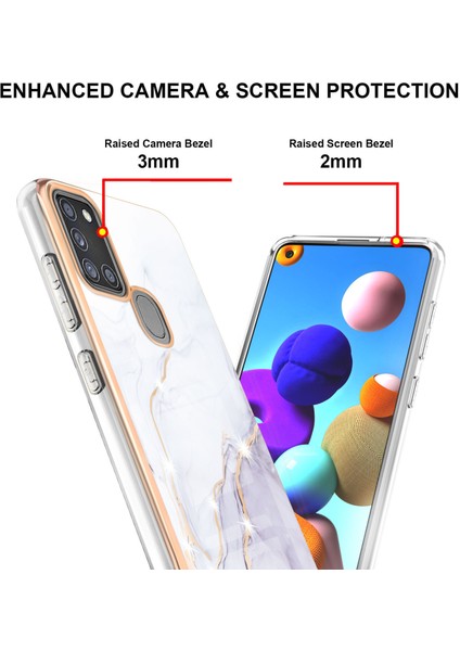 Samsung Galaxy A21S Için Crossbody Askı Ipi Telefon Kılıfı Silikon Mermer Desen Yumuşak Tpu Tampon Kapağı Beyaz (Yurt Dışından)