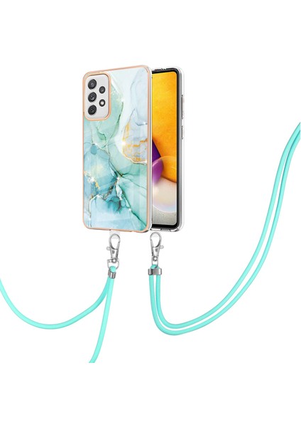 Samsung Galaxy A72 Için Crossbody Askı Ipi Telefon Kılıfı Silikon Mermer Desen Yumuşak Tpu Tampon Kapağı Turkuaz (Yurt Dışından)