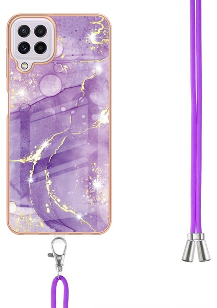 Samsung Galaxy A22 4g Için Crossbody Askı Ipi Telefon Kılıfı Silikon Mermer Desen Yumuşak Tpu Tampon Kapağı Mor (Yurt Dışından) fırsatları
