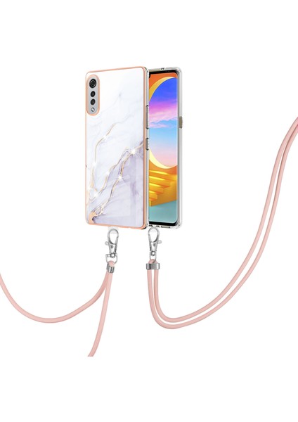 Lg Velvet 5g Için Crossbody Askı Ipi Telefon Kılıfı Silikon Mermer Desen Yumuşak Tpu Tampon Kapağı Beyaz (Yurt Dışından) modelleri