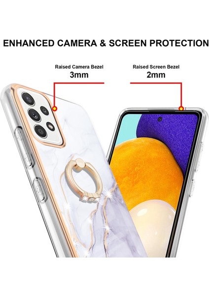Samsung Galaxy A52 Için Mermer Desen Yumuşak Tpu Tampon Halka Tutucu Stand Kılıf Kapağı Beyaz (Yurt Dışından)