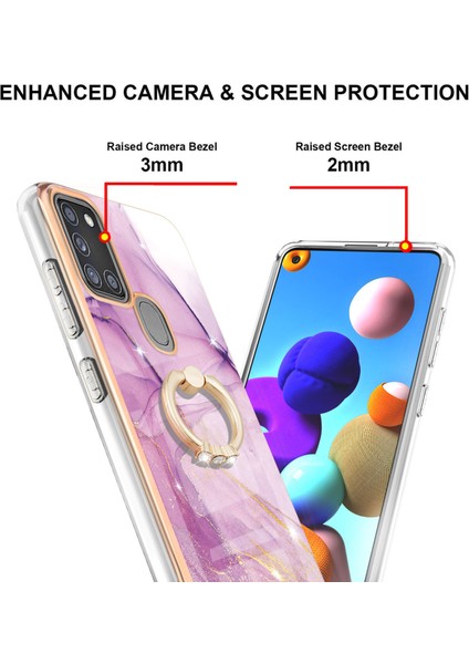 Samsung Galaxy A21S Için Mermer Desen Yumuşak Tpu Tampon Halka Tutucu Stand Kılıf Kapağı Pembe (Yurt Dışından)