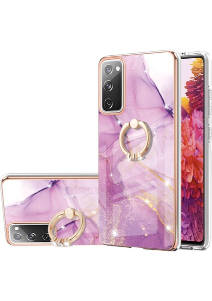 Samsung Galaxy S20 Fe Için Mermer Desen Yumuşak Tpu Tampon Halka Tutucu Stand Kılıf Kapağı Pembe (Yurt Dışından)