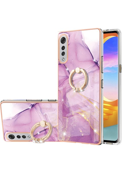 Lg Velvet 5g Için Mermer Desen Yumuşak Tpu Tampon Halka Tutucu Stand Kılıf Kapağı Pembe (Yurt Dışından)