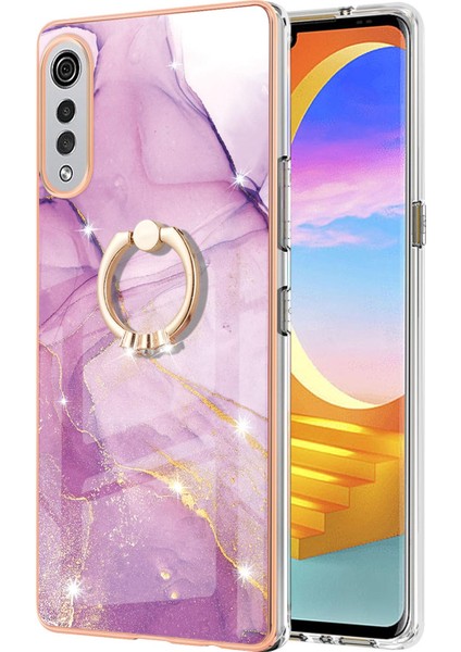 Lg Velvet 5g Için Mermer Desen Yumuşak Tpu Tampon Halka Tutucu Stand Kılıf Kapağı Pembe (Yurt Dışından) fiyatları