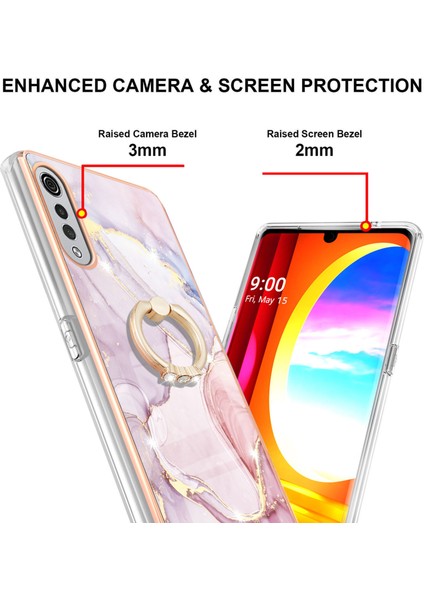 Lg Velvet 5g Için Mermer Desen Yumuşak Tpu Tampon Halka Tutucu Stand Kılıf Kapağı Rose Gold (Yurt Dışından) modelleri