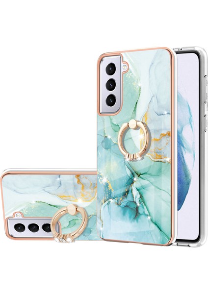 Samsung Galaxy S21+ 5g Için Mermer Desen Yumuşak Tpu Tampon Halka Tutucu Stand Kılıf Kapağı Turkuaz (Yurt Dışından)