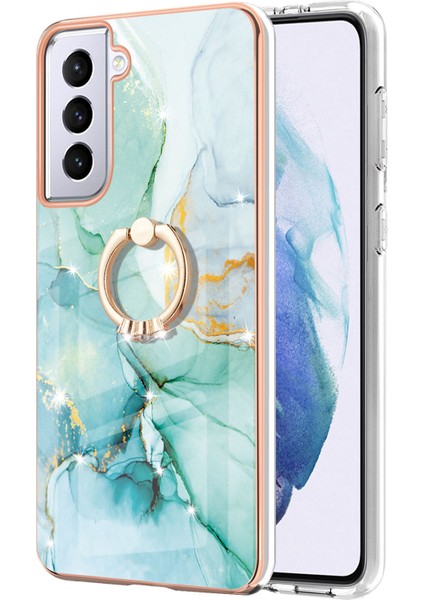 Samsung Galaxy S21+ 5g Için Mermer Desen Yumuşak Tpu Tampon Halka Tutucu Stand Kılıf Kapağı Turkuaz (Yurt Dışından)