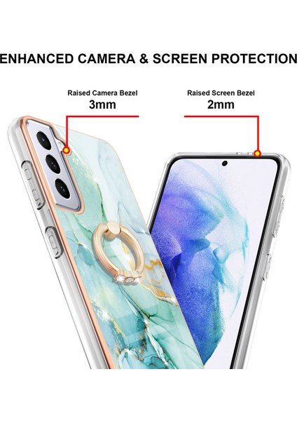 Samsung Galaxy S21+ 5g Için Mermer Desen Yumuşak Tpu Tampon Halka Tutucu Stand Kılıf Kapağı Turkuaz (Yurt Dışından)