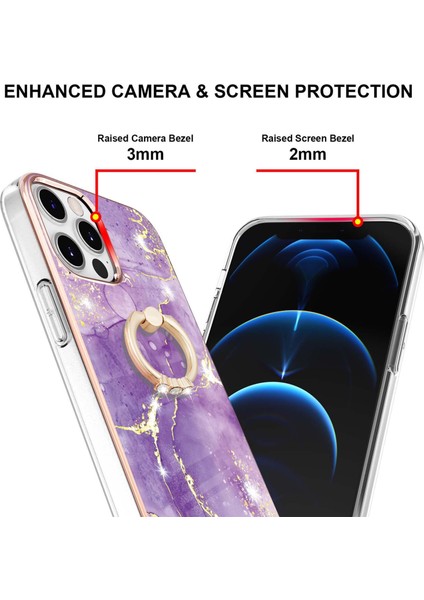 iPhone 12 / iPhone 12 Pro Için Mermer Desen Yumuşak Tpu Tampon Halka Tutucu Stand Kılıf Kapağı Mor (Yurt Dışından) modelleri