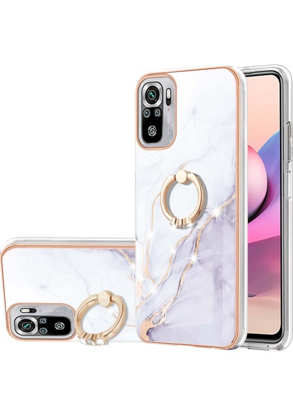 Xiaomi Redmi Note 10 4g / Note 10S Için Mermer Desen Yumuşak Tpu Tampon Halka Tutucu Stand Kılıf Kapağı Beyaz (Yurt Dışından)