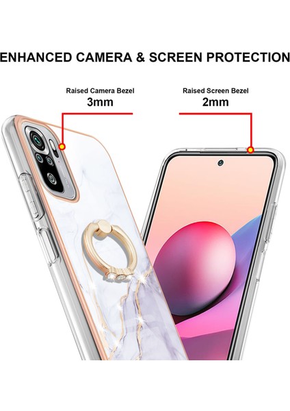 Xiaomi Redmi Note 10 4g / Note 10S Için Mermer Desen Yumuşak Tpu Tampon Halka Tutucu Stand Kılıf Kapağı Beyaz (Yurt Dışından)
