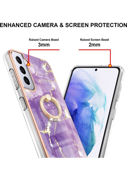 Samsung Galaxy S21 5g Için Mermer Desen Yumuşak Tpu Tampon Halka Tutucu Stand Kılıf Kapağı Mor (Yurt Dışından)