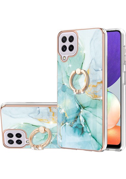 Samsung Galaxy A22 4g Için Mermer Desen Yumuşak Tpu Tampon Halka Tutucu Stand Kılıf Kapağı Turkuaz (Yurt Dışından)