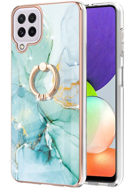 Samsung Galaxy A22 4g Için Mermer Desen Yumuşak Tpu Tampon Halka Tutucu Stand Kılıf Kapağı Turkuaz (Yurt Dışından)