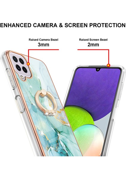Samsung Galaxy A22 4g Için Mermer Desen Yumuşak Tpu Tampon Halka Tutucu Stand Kılıf Kapağı Turkuaz (Yurt Dışından)