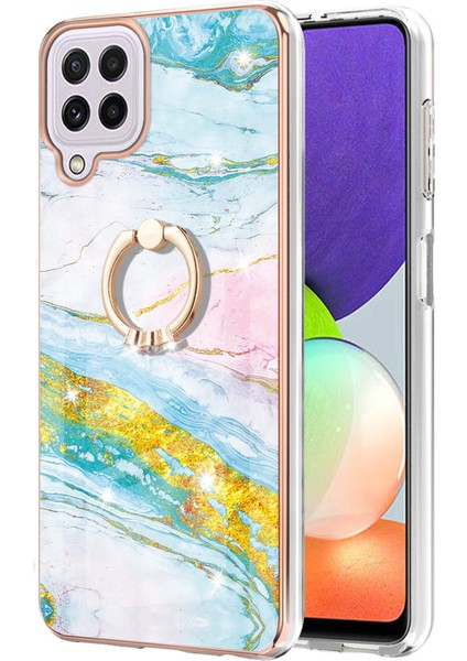 Samsung Galaxy A22 4g Için Mermer Desen Yumuşak Tpu Tampon Halka Tutucu Stand Kılıf Kapağı Turkuaz - Beyaz (Yurt Dışından) fiyatları