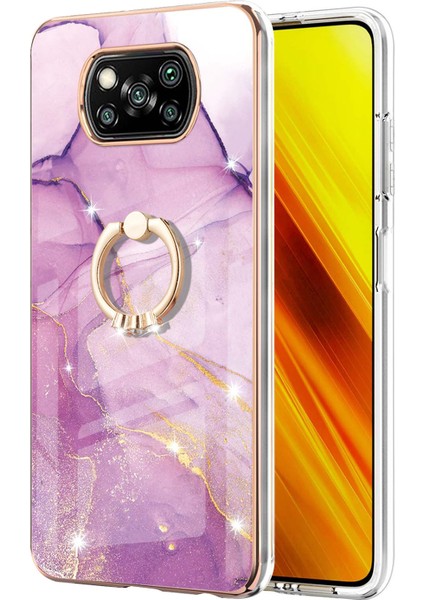 Xiaomi Poco X3 Için Mermer Desen Yumuşak Tpu Tampon Halka Tutucu Stand Kılıf Kapağı Pembe (Yurt Dışından)