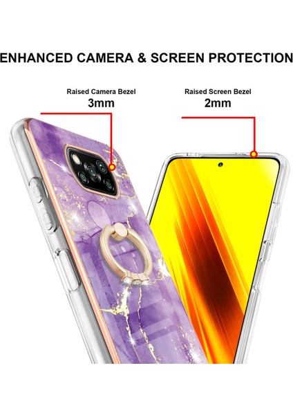 Xiaomi Poco X3 Için Mermer Desen Yumuşak Tpu Tampon Halka Tutucu Stand Kılıf Kapağı Mor (Yurt Dışından)