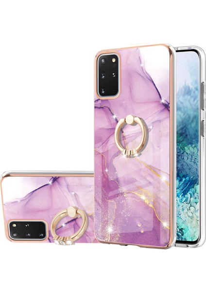 Samsung Galaxy S20+ Plus Için Mermer Desen Yumuşak Tpu Tampon Halka Tutucu Stand Kılıf Kapağı Pembe (Yurt Dışından)