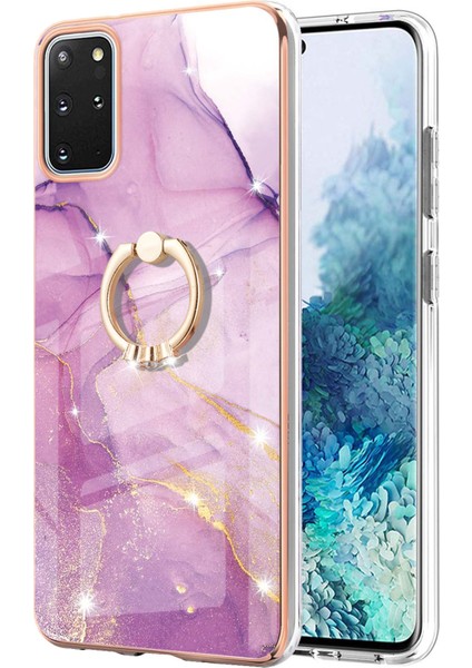 Samsung Galaxy S20+ Plus Için Mermer Desen Yumuşak Tpu Tampon Halka Tutucu Stand Kılıf Kapağı Pembe (Yurt Dışından)