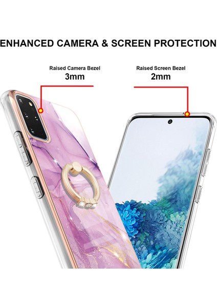Samsung Galaxy S20+ Plus Için Mermer Desen Yumuşak Tpu Tampon Halka Tutucu Stand Kılıf Kapağı Pembe (Yurt Dışından)